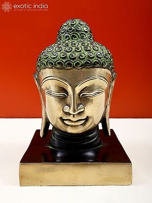 8" Lord Buddha Head Brass Statue | Indian Handcrafted Idol