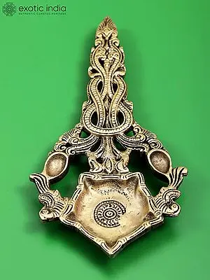 8" Brass Aarti Diya with Handle | Handmade
