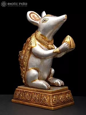 9" Brass Rat with Carving of Ganesha Ji on Back