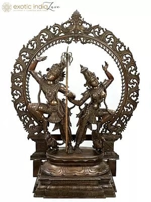 48" Large Dancing Kamadeva and Rati (God and Goddess of Love) | Handmade | Madhuchista Vidhana (Lost-Wax) | Panchaloha Bronze from Swamimalai