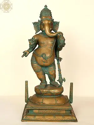 19" Standing Bhagawan Ganesha | Handmade | Madhuchista Vidhana (Lost-Wax) | Panchaloha Bronze from Swamimalai