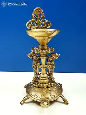 10" Brass Oil Lamp Stand on Tortoise