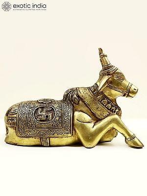 10" Brass Engraved Nandi Idol