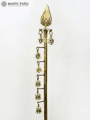 66" Brass Large Lord Karttikeya (Murugan) Vel with Bell