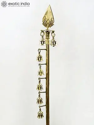 66" Brass Large Lord Karttikeya (Murugan) Vel with Bell
