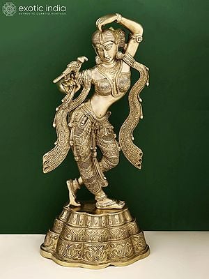 24" Brass Dancing Lady with Parrot