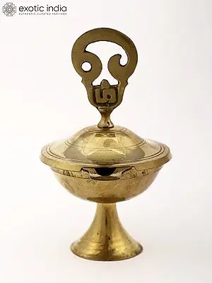 Brass Tamil Om Oil Lamp, 9"