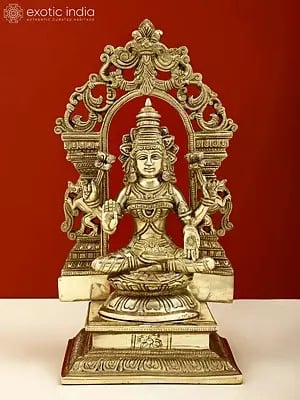 12" Brass Sitting Goddess Lakshmi with Kirtimukha Prabhavali