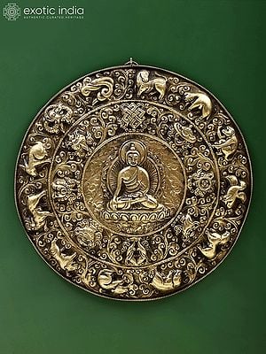 11" Buddha with 12 Astrology Symbol and 8 Auspicious Symbols Wall Hanging Idol