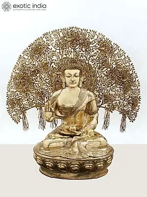 Large Brass Gautam Buddha with Tree of Life