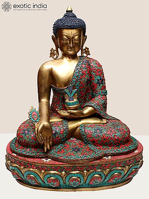 23" Brass Medicine Buddha with Inlay Work