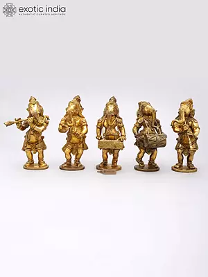 7" Small Musical Ganesha Set In Brass