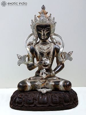 12" Brass Tibetan Buddhist Deity Vajrasattva with Wooden Pedestal