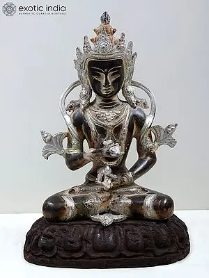 Tibetan Vajrasattva Brass Sculpture with Wood Pedestal (12 Inch)