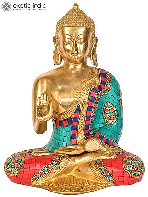 12" Tibetan Buddhist Lord Buddha in Vitark Mudra In Brass | Handmade | Made In India