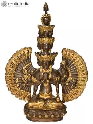 12" Eleven Headed Thousand Armed Avalokiteshwara (Tibetan Buddhist Deity) In Brass | Handmade | Made In India