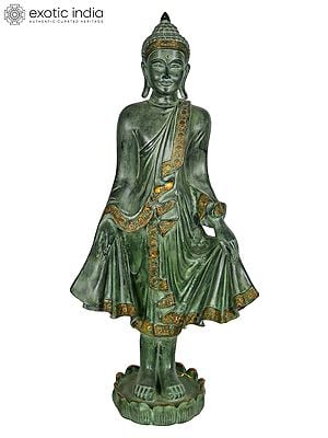 42" Large Size Standing Gautam Buddha In Brass | Handmade | Made In India