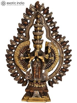 10" Tibetan Buddhist Deity Eleven Headed Thousand Armed Avalokiteshvara In Brass | Handmade | Made In India