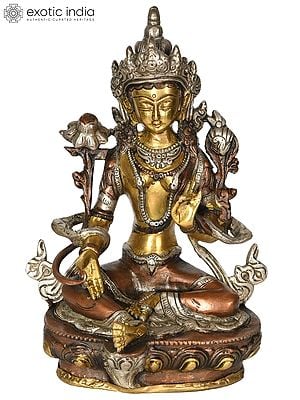 8" Green Tara - Tibetan Buddhist Deity In Brass | Handmade Brass Statue