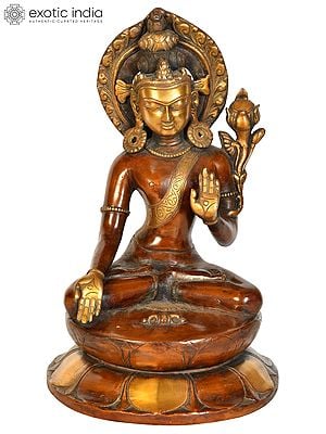 12" Crown Buddha in Varada Mudra with Dorje (Tibetan Buddhist) In Brass | Handmade | Made In India