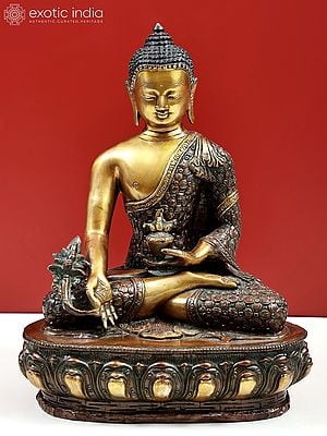 13" Medicine Buddha in Padmasana | Handmade Brass Statue | Made in India