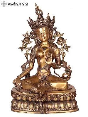 34" Large Green Tara Brass Statue | Handmade Tibetan Buddhist Deity Idols