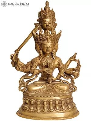 10" Buddhist Deity Four-Headed Manjushri (Maha Manjushri) Brass Idol | Handmade | Made in India