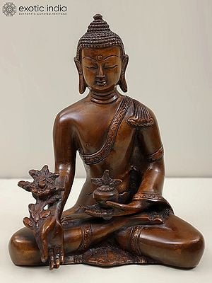 7" Tibetan Buddhist Deity Medicine Buddha Brass Statue | Handmade