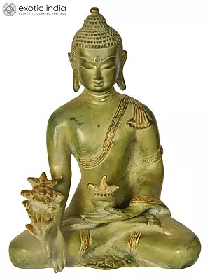 7" Tibetan Buddhist Deity Medicine Buddha Brass Statue | Handmade