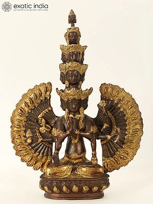 12" Tibetan Buddhist Deity Eleven Headed Avalokiteshvara Brass Statue | Handcrafted Indian Idols