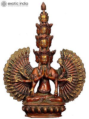 12" Tibetan Buddhist Deity Eleven Headed Avalokiteshvara Brass Statue | Handcrafted Indian Idols