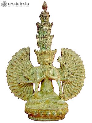 12" Tibetan Buddhist Deity Eleven Headed Avalokiteshvara Brass Statue | Handcrafted Indian Idols