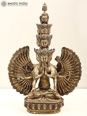 12" Tibetan Buddhist Deity Eleven Headed Avalokiteshvara Brass Statue | Handcrafted Indian Idols