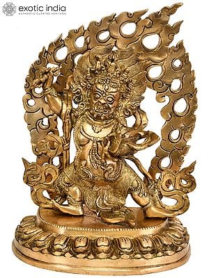 12" Vajrapani with Fire Aureole (Tibetan Buddhist Deity) In Brass | Handmade | Made In India