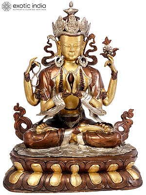 28" Large Size Tibetan Buddhist Deity Chenrezig Brass Statue | Handmade Religious Figurine