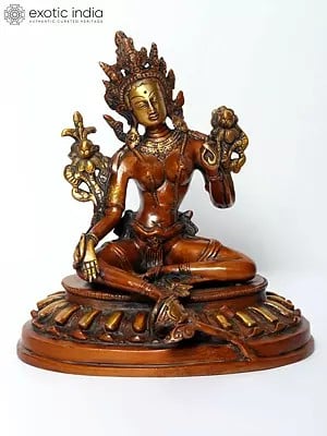 7" Buddhist Goddess Green Tara Statue in Brass | Handmade | Made in India