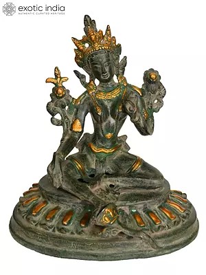 7" Buddhist Goddess Green Tara Statue in Brass | Handmade | Made in India