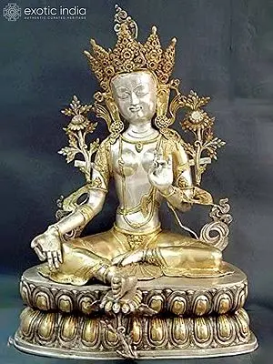 33" Large Tibetan Buddhist Goddess Green Tara Brass Idol | Handmade Brass Statue