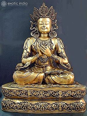 40" Tibetan Buddhist Deity Large Size Crowned Buddha In Brass | Handmade | Made In India