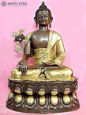 38" Tibetan Buddhist God Medicine Buddha Large Statue in Brass | Handmade | Made In India