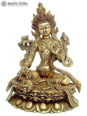 8" Tibetan Buddhist Goddess Green Tara Brass Statue