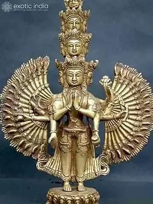 14" Buddhist Deity Eleven Headed Thousand-Armed Avalokiteshwara Brass Statue | Handmade | Made in India
