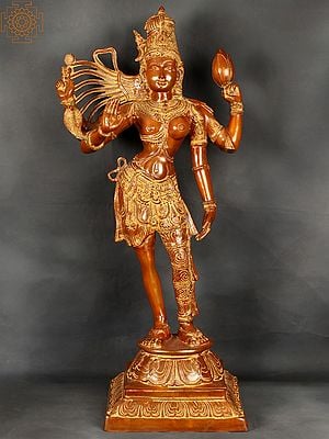 38" Large Size Ardhanarishvara : The Half Male and Half Female Form of Shiva In Brass | Handcrafted In India