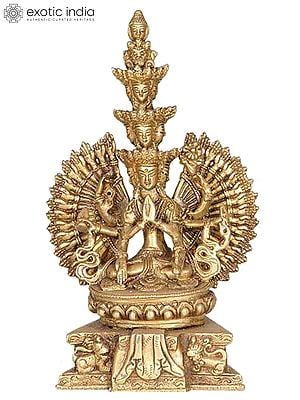 9" Tibetan Buddhist Deity Eleven Headed Thousand Armed Avalokiteshwara In Brass | Handmade | Made In India