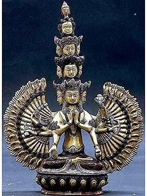 12" (Tibetan Buddhist Deity) Eleven Headed Thousand Armed Avalokiteshvara In Brass | Handmade | Made In India