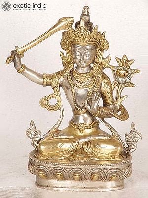 8" Tibetan Buddhist Deity Manjushri Brass Statue | Handmade Bodhisattva Deity Idol