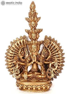 7" Eleven Headed Thousand-Armed Avalokiteshvara Brass Idol | Handmade Buddhist Deity Statue | Made in India