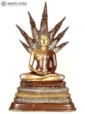 21" Gautam Buddha Sheltered by Muchalinda In Brass | Handmade | Made In India