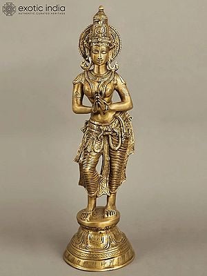 28" Large Sized Gracious Namaste Lady | Brass Statue | Handmade | Made In India