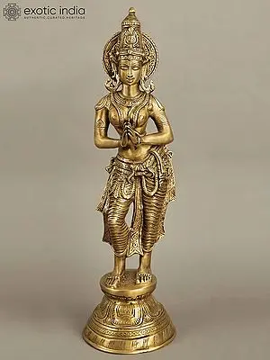 28" Large Sized Gracious Namaste Lady Brass Statue | Handmade